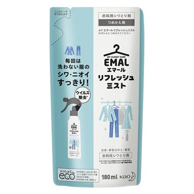 KAO EMAL Кондиционер-спрей для одежды разглаживающий и освежающий, нежный цветочный аромат, сменная упаковка 180 мл