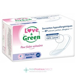 Love&Green Fuites Urinaires - Serviettes Hypoallergéniques - Maxi Nuit x12