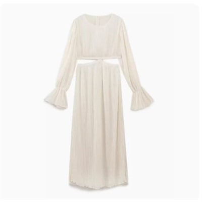 Французское ретро плиссированное платье без талии с полыми рукавами в стиле отпуска, белое платье феи в стиле богини