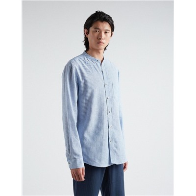 Linen Blend Shirt, Men, Blue