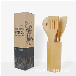 Бамбуковый кухонный набор из 8 предметов (6 предметов + зажим + бамбуковая трубка)