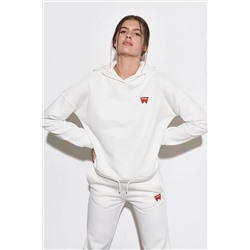 Wrangler Kadın Loose Fit Rahat Kesim Kapüşonlu Yaka Şardonlu Kırık Beyaz Sweatshirt W222079