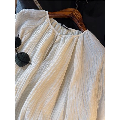 Женская плиссированная блузка с подкладом, круглым вырезом и длинными рукавами. Экспорт
