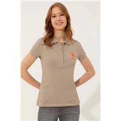 Kadın Haki Polo Yaka T-Shirt Basic