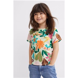 T-Shirt mit Druck Hellgrün/Tropische Blumen