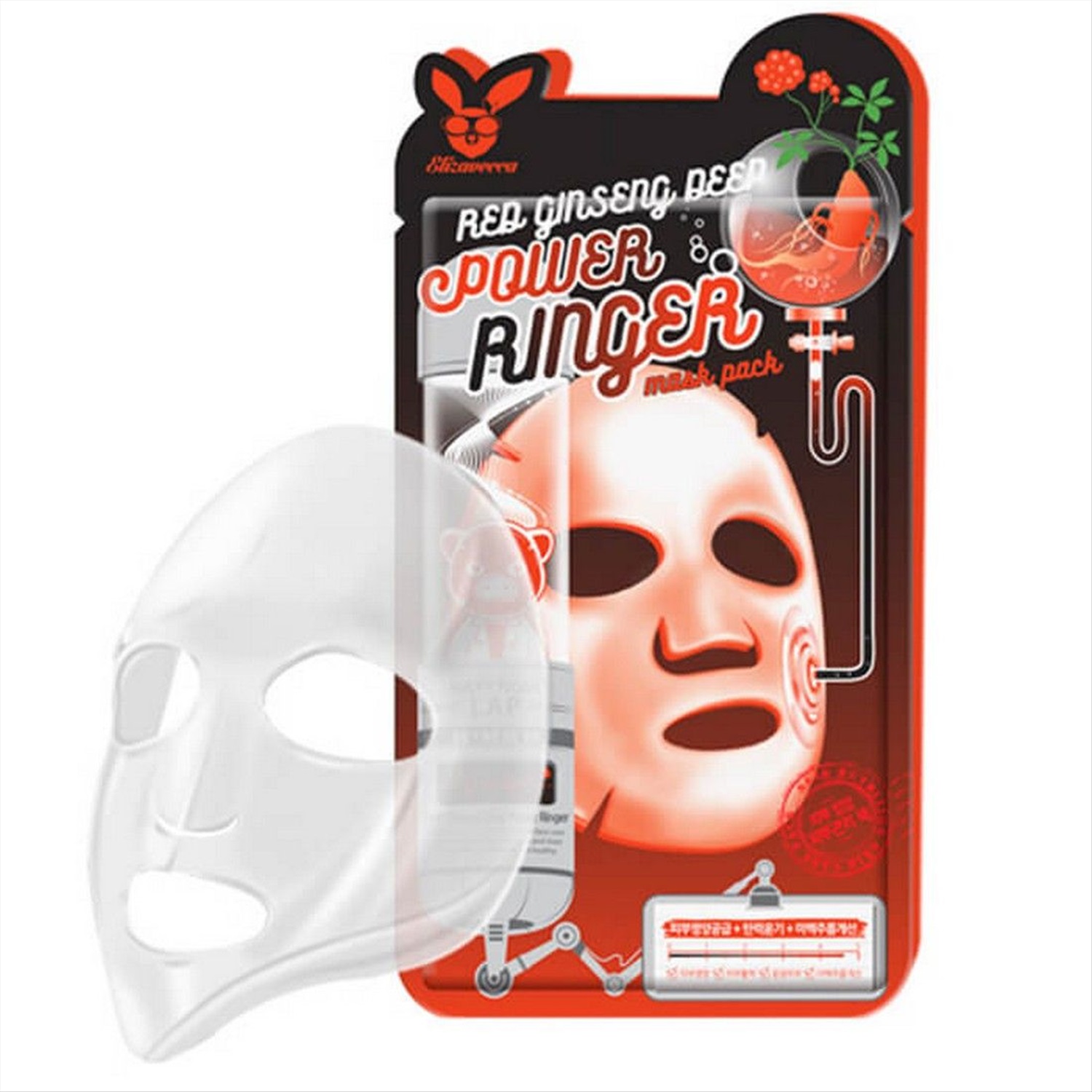 Mask pack. Маска для лица тканевая Elizavecca Red Ginseng Deep Power Ringer Mask Pack, 23мл.. 