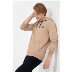 Erkek Camel Kapüşonlu Basic Sweatshirt