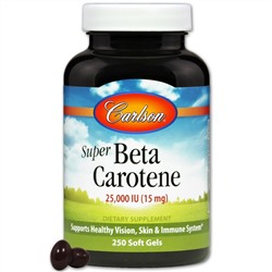 Carlson Labs, Супер бета-каротин, 25 000 МЕ (15 мг), 250 желатиновых капсул