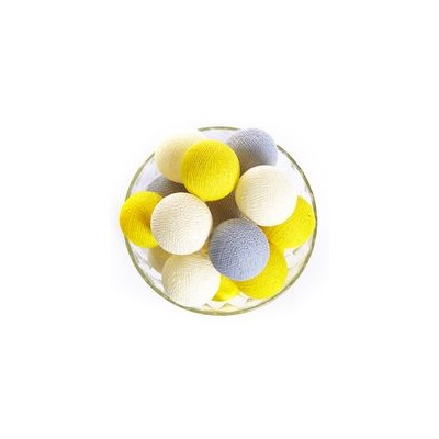 Тайская гирлянда с шариками из хлопковых нитей в серо-бело-лимонных тонах (Большие! спец.заказ для нашего магазина) / Lightening ball lemon green-beige-white 20 pcs