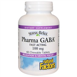 Natural Factors, Stress-Relax, Pharma GABA, 60 жевательных таблеток