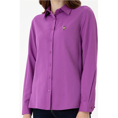 Kadın Violet Uzun Kollu Basic Gömlek