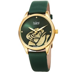 BURGI Diamond Accented Flower Quartz Green Dial Ladies Watch BUR189GN