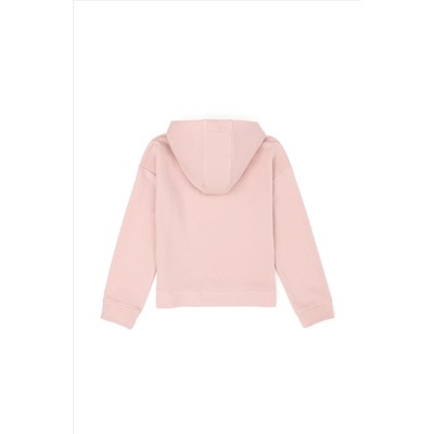 Kız Çocuk Toz Pembe Kapüşonlu Sweatshirt