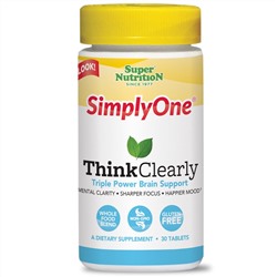Super Nutrition, "SimplyOne ясность мысли", мультивитаминный комплекс для улучшения работы мозга, 30 таблеток