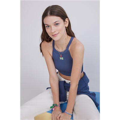 Crop top halter seamless azul