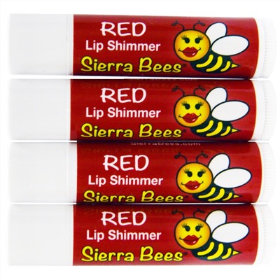 Sierra Bees, Тонированный бальзам-блеск для губ, Красный оттенок, 4 бальзама,