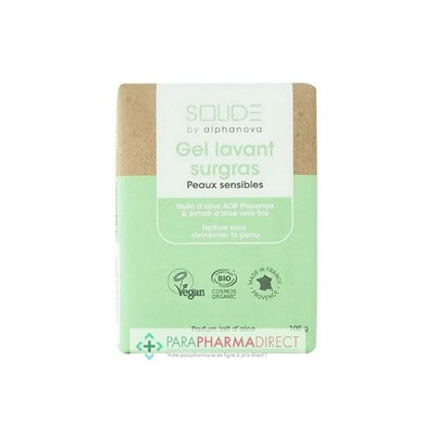 Alphanova - Gel Lavant Surgras Solide - Lait d'Aloe - Peaux sensibles BIO 100 g