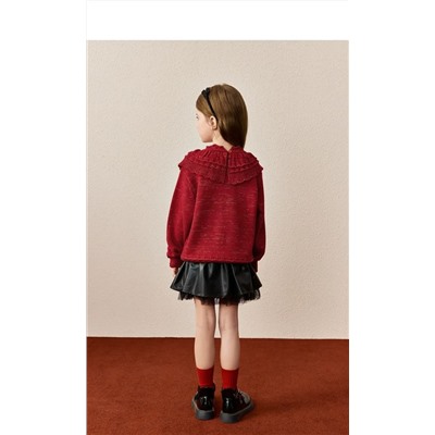 Яркий свитер  для девочек из смешанной пряжи с кукольным воротником Mi*ni Pe*ace