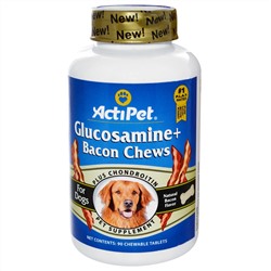 Actipet, Глюкозамин с кусочками бекона для собак, с натуральным вкусом бекона, 90 жевательных таблетки