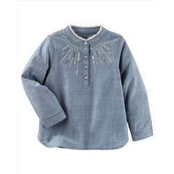 Sparkle Popover Chambray Top