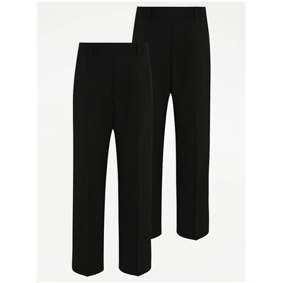 Boys Black Longer Length School Trousers 2 Pack