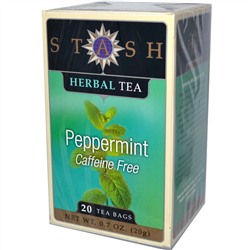 Stash Tea, Травяной чай высшего сорта, перечная мята, без кофеина, 20 чайных пакетиков, 0,7 унции (20 г)