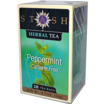 Stash Tea, Травяной чай высшего сорта, перечная мята, без кофеина, 20 чайных пакетиков, 0,7 унции (20 г)