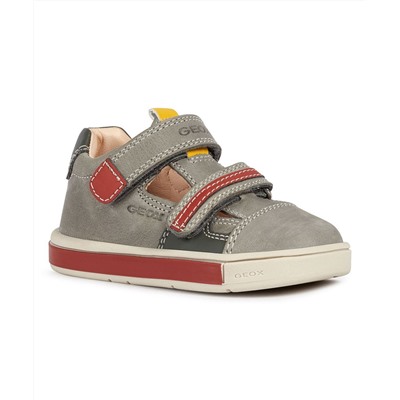 Dark Olive & Red Trottola Leather Sneaker - Boys Geox