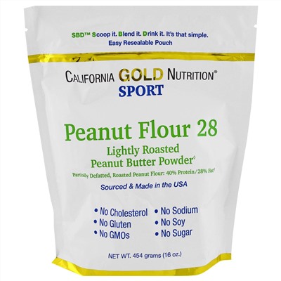 California Gold Nutrition, CGN, Порошок арахисовой пасты, 28% жира, без глютена, 16 унций (454 г)