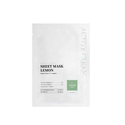 VILLAGE 11 FACTORY ACTIVE CLEAN SHEET MASK LEMON Антивозрастная тканевая маска для лица с экстрактом лимона и алантоином 23г