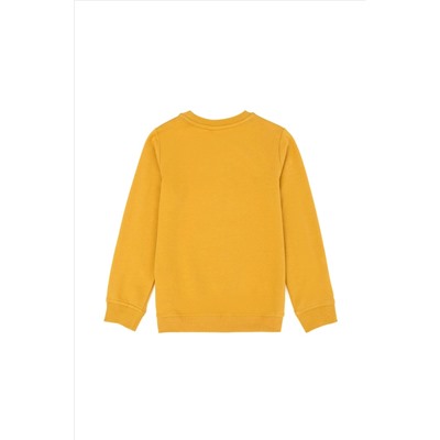 Çocuk Hardal Basic Bisiklet Yaka Sweatshirt