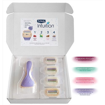 Schick Intuition Razors for Women with 1 Intuition Pure Nourishment Razor and 4 Razor Refills including: Intuition Pure Nourishment, Renewing Moisture, Sensitive Skin and Advanced Moisture Refills