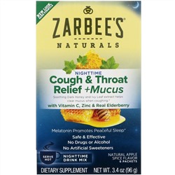 Zarbee's, Cough & Throat Relief + Mucus Nighttime Drink Mix, Natural Apple Spice Flavor, 6 Packets, 3.4 oz (96 g) Each