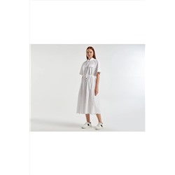 United Colors of Benetton Kadın Beyaz İşlemeli Gömlek Yaka Kısa Kollu Elbise Beyaz 123P46AZDV04H