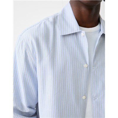 Striped long sleeve poplin shirt