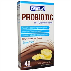 Yum-V's, Пробиотик с пребиотическими волокнами, без сахара, со вкусом белого шоколада, 40 жевательных конфет