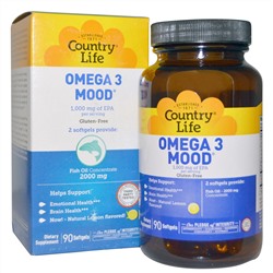 Country Life, Omega 3 Mood, с натуральным вкусом лимона, 90 желатиновых капсул