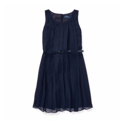 Pleated Belted Georgette Dress