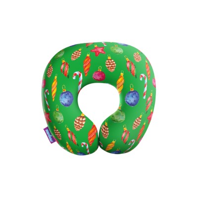 Подушка под шею «Елочные игрушки» зеленый