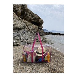 4nio Premium Şeffaf Pembe Renkli Bavul Plaj Çantası TYC00830095400