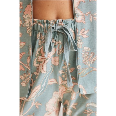 Pijama camisero 100% algodón flores azul