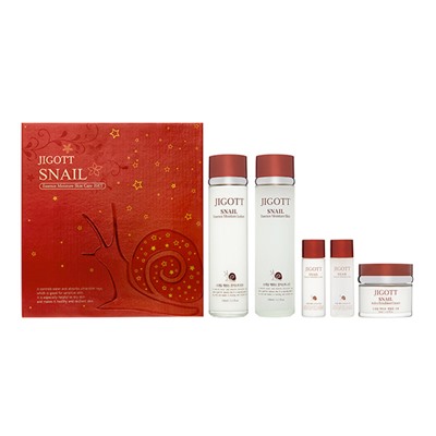 JIGOTT SNAIL ESSENCE MOISTURE SKIN CARE 3SET Набор: Увлажняющий тонер для лица с муцином улитки, Увлажняющая и успокаивающая эмульсия-крем  с муцином улитки, Увлажняющий лосьон для лица  с муцином улитки  150мл+150мл+50мл+30мл+30мл