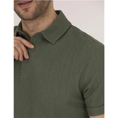 Haki Slim Fit Dokulu Polo Yaka Tişört