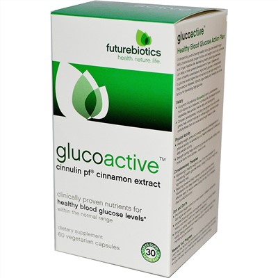 FutureBiotics, «ГлюкоАктив», экстракт корицы циннулин PF, 60 растительных капсул