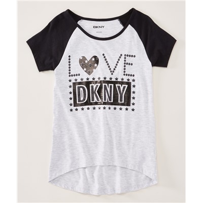 Light Gray Heather 'Love DKNY' Raglan Tee - Toddler & Girls DKNY
