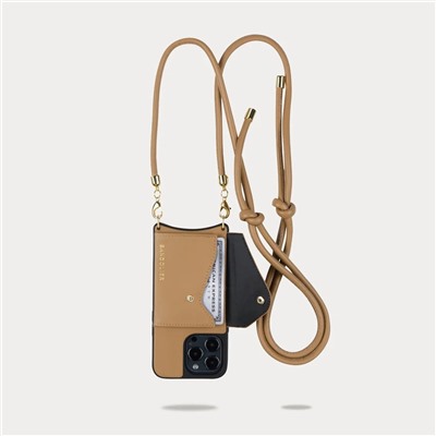 JULIAN Smooth Leather Crossbody Bandolier in Tan/Gold