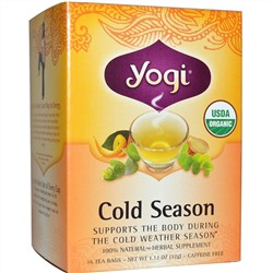 Yogi Tea, Органический, Cold Season, без кофеина, 16 чайных пакетиков, 1.12 унций (32 г)
