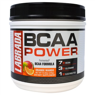Labrada Nutrition, "Сила BCAA", аминокислоты с разветвленными боковыми цепями (BCAA), со вкусом апельсина и манго, 14,64 унций (415 г)