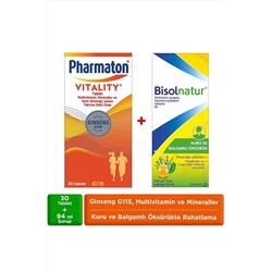 Pharmaton Vitality 30 Tablet & Bisolnatur Öksürük Şurubu, Enerjik ve Boğaz Rahatlatıcı Paket 602082812-43819