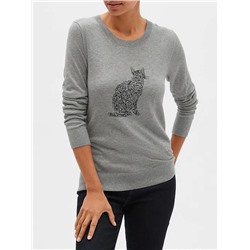 Washable Forever Scribble Cat Crew Neck Sweater